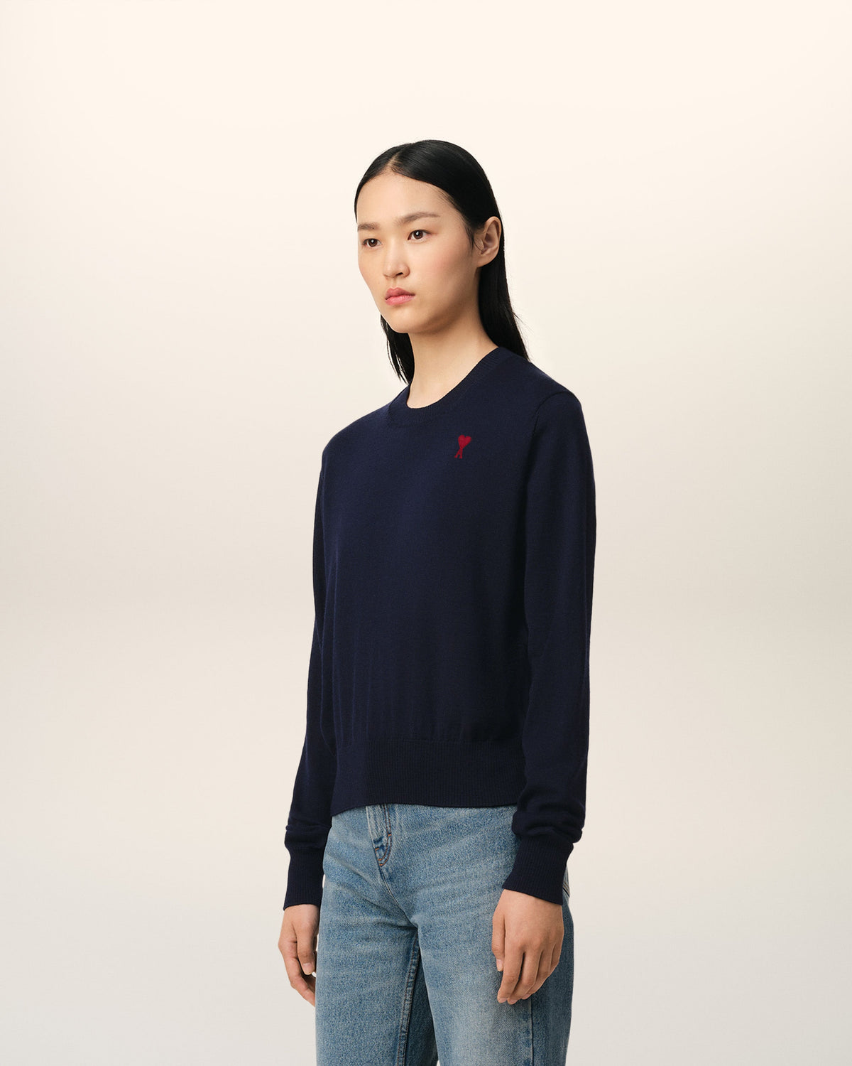 Navy Wool Ami de Coeur Crew Neck Sweater