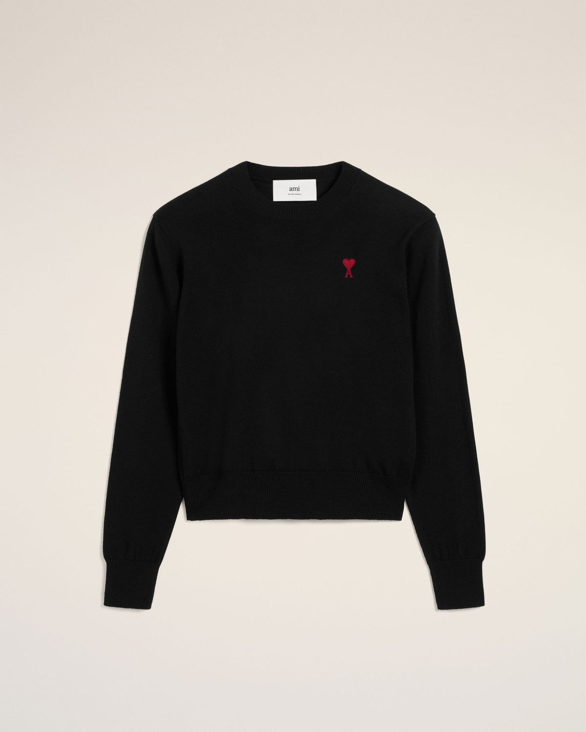 Black Wool Ami de Coeur Crew Neck Sweater