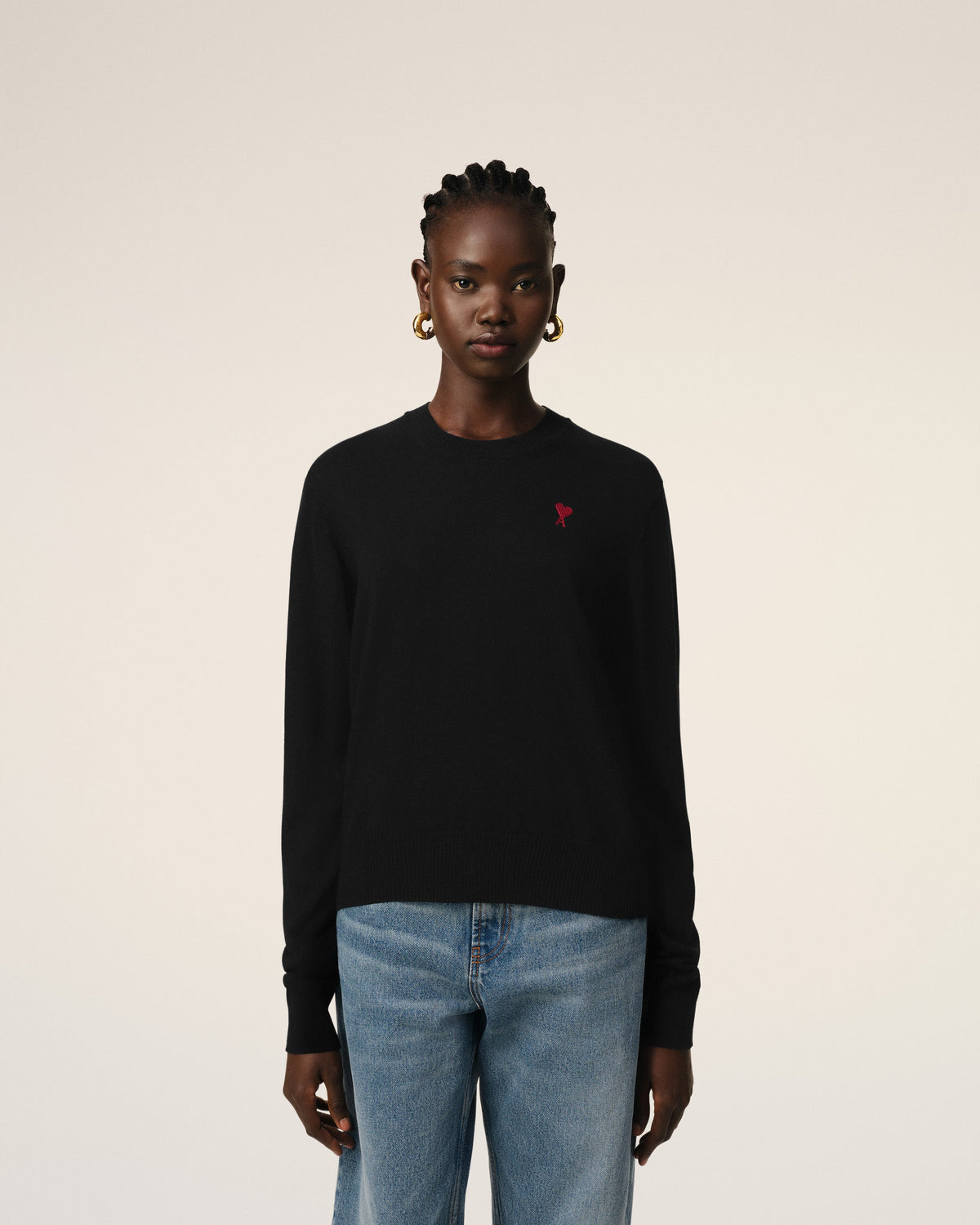 Black Wool Ami de Coeur Crew Neck Sweater