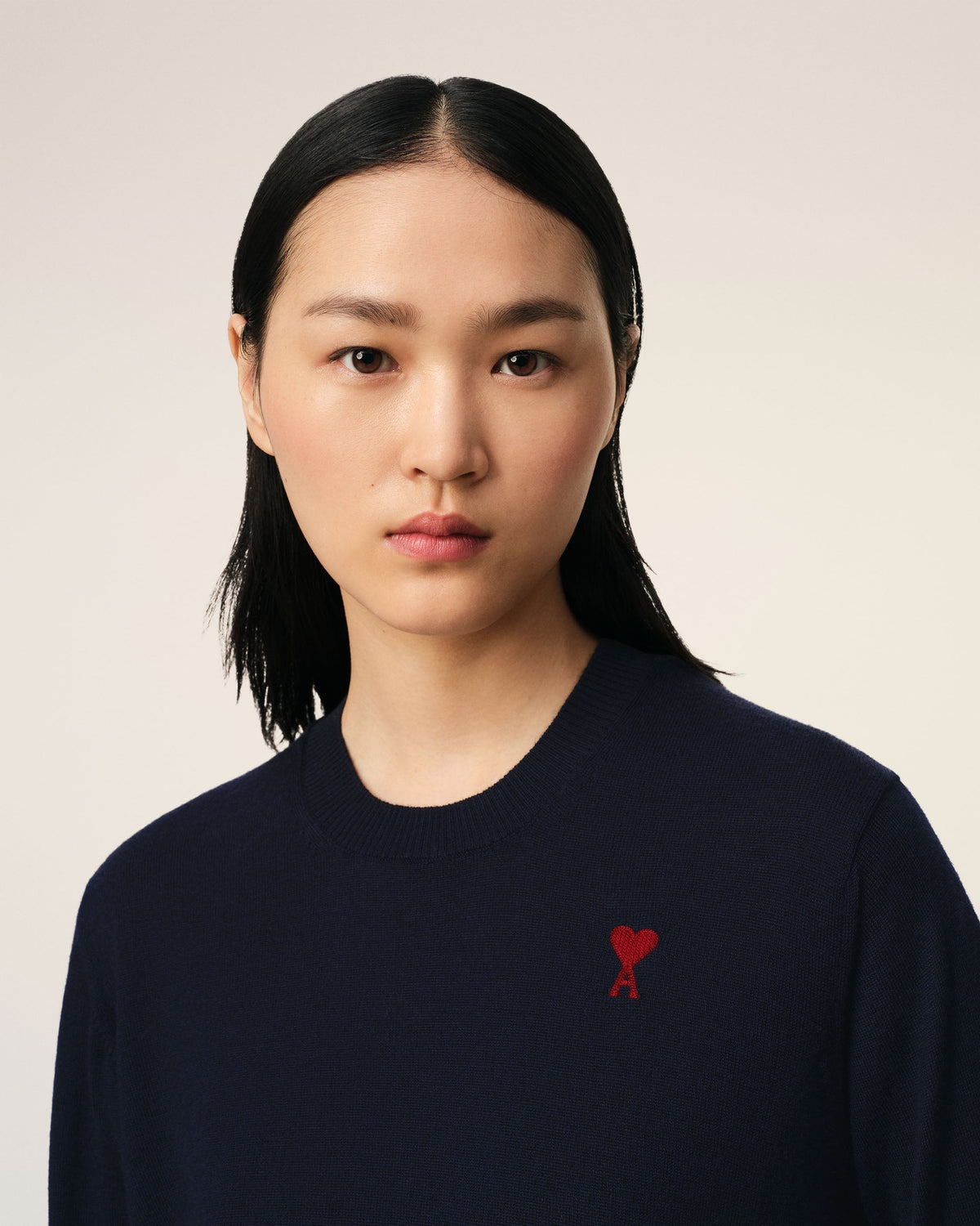Navy Wool Ami de Coeur Crew Neck Sweater
