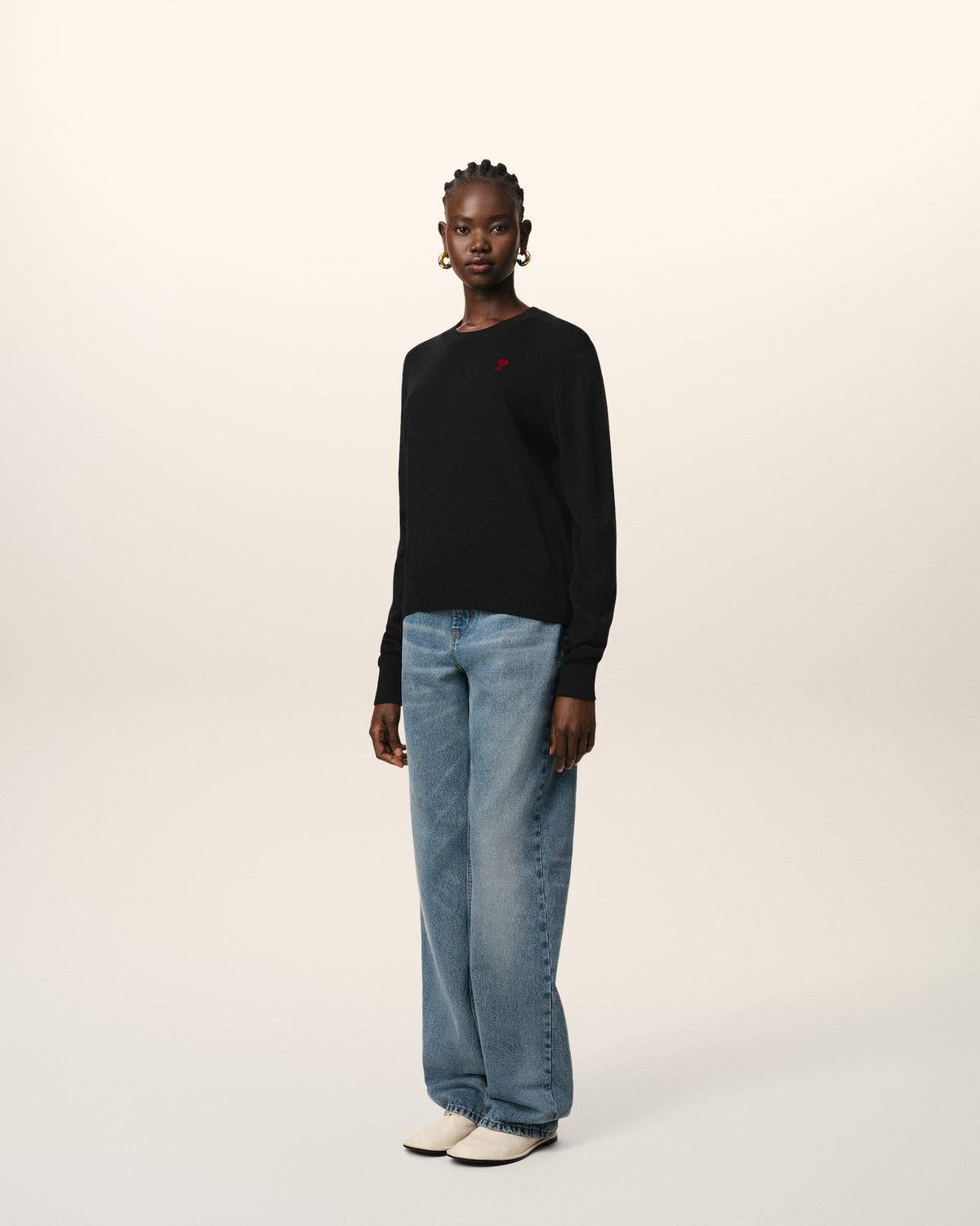 Black Wool Ami de Coeur Crew Neck Sweater