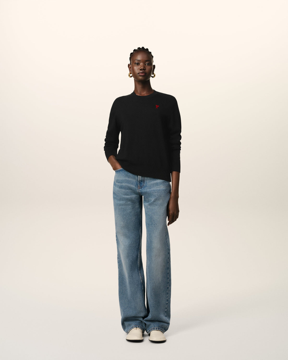 Black Wool Ami de Coeur Crew Neck Sweater