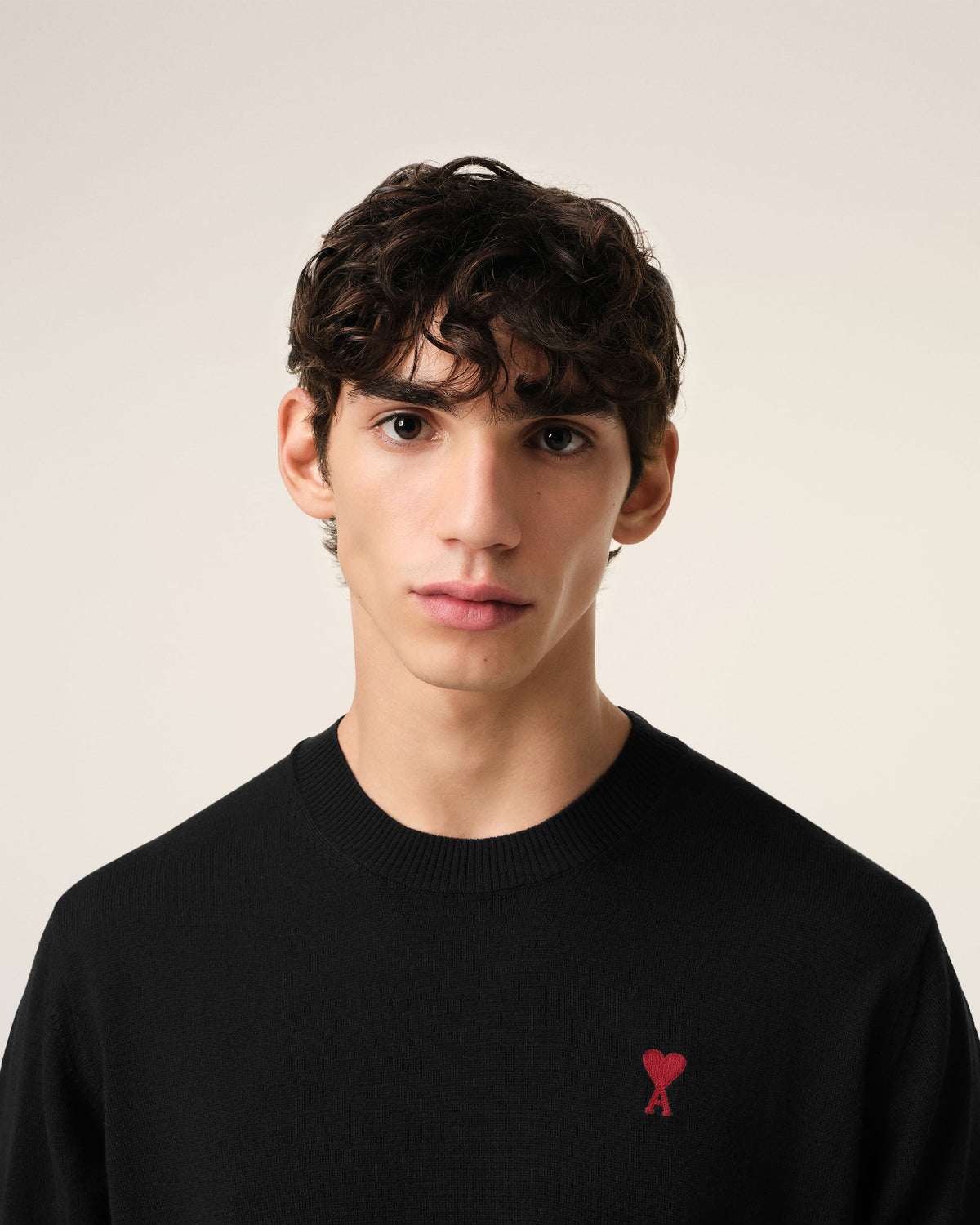 Black Wool Ami de Coeur Crew Neck Sweater