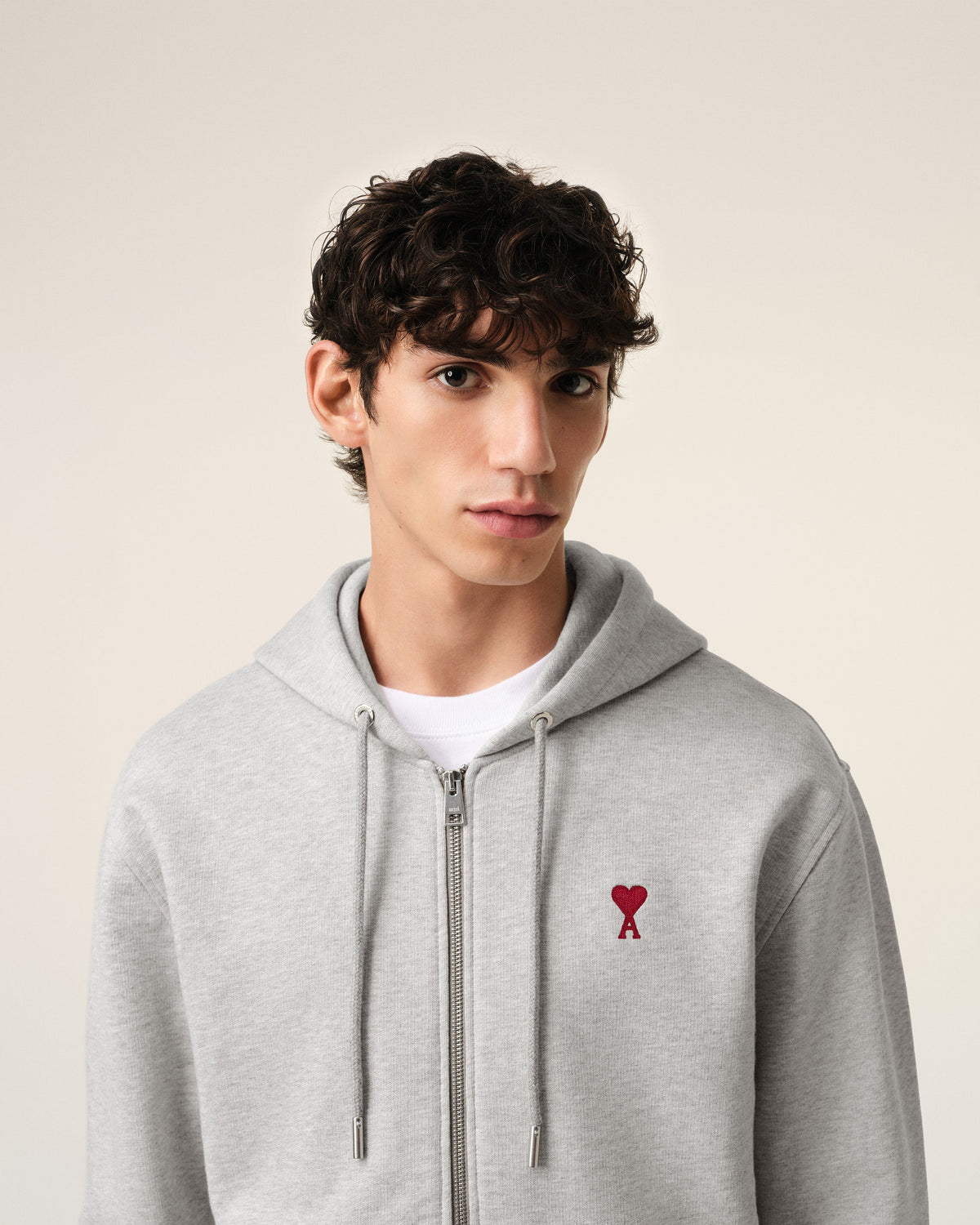 Grey Cotton Ami de Coeur Zipped Hoodie