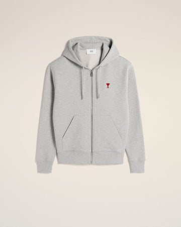 Grey Cotton Ami de Coeur Zipped Hoodie