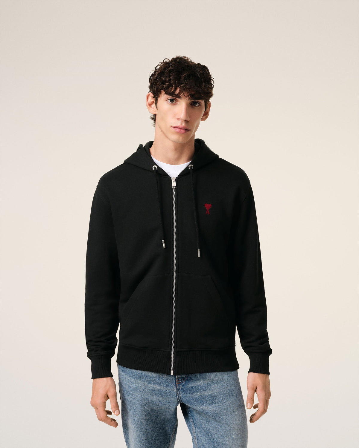 Black Organic Cotton Ami De Coeur Zipped Hoodie