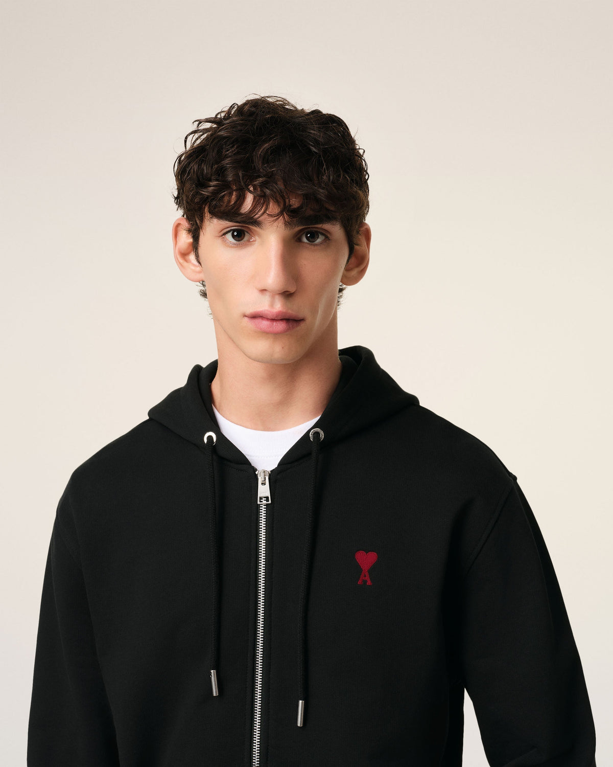 Black Organic Cotton Ami De Coeur Zipped Hoodie