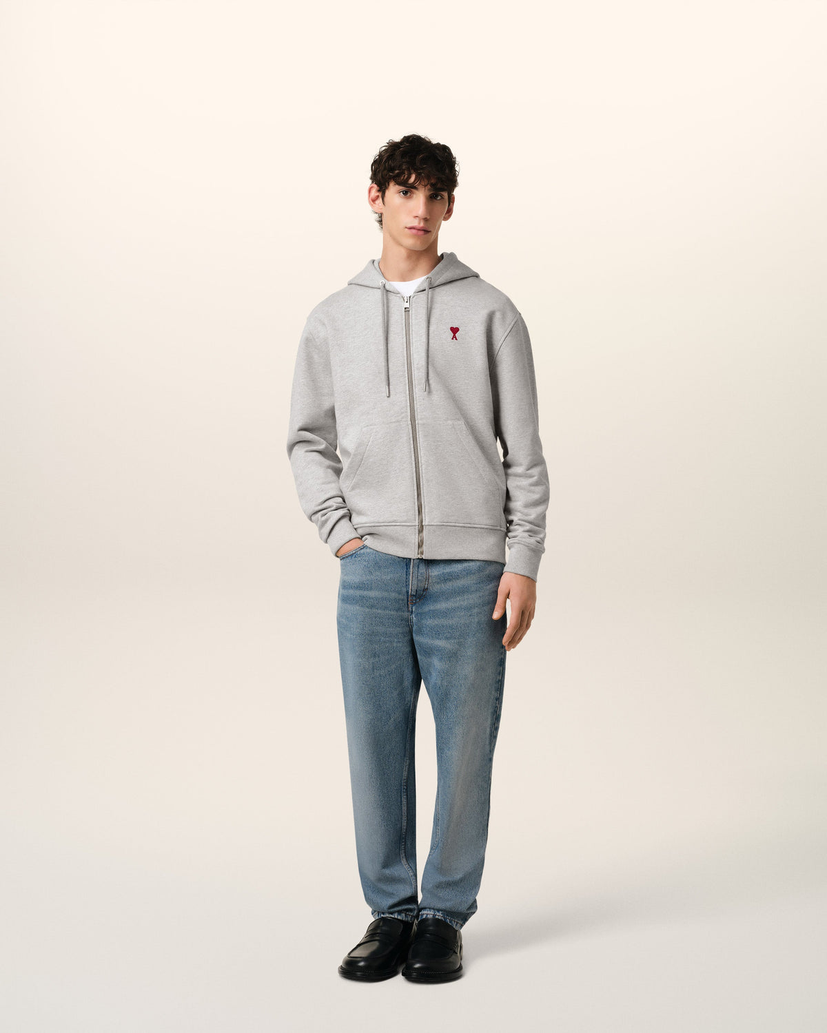 Grey Cotton Ami de Coeur Zipped Hoodie