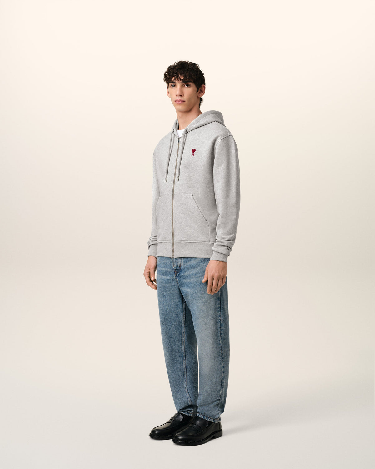 Grey Cotton Ami de Coeur Zipped Hoodie