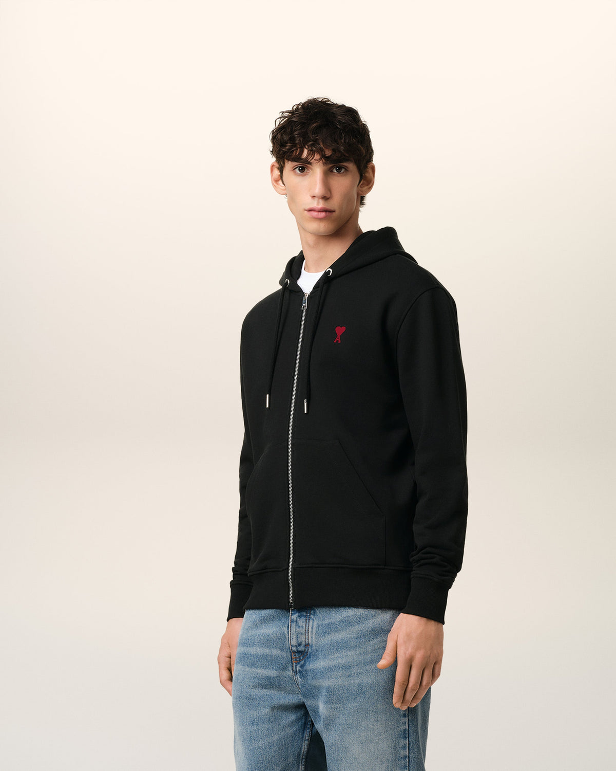 Black Organic Cotton Ami De Coeur Zipped Hoodie