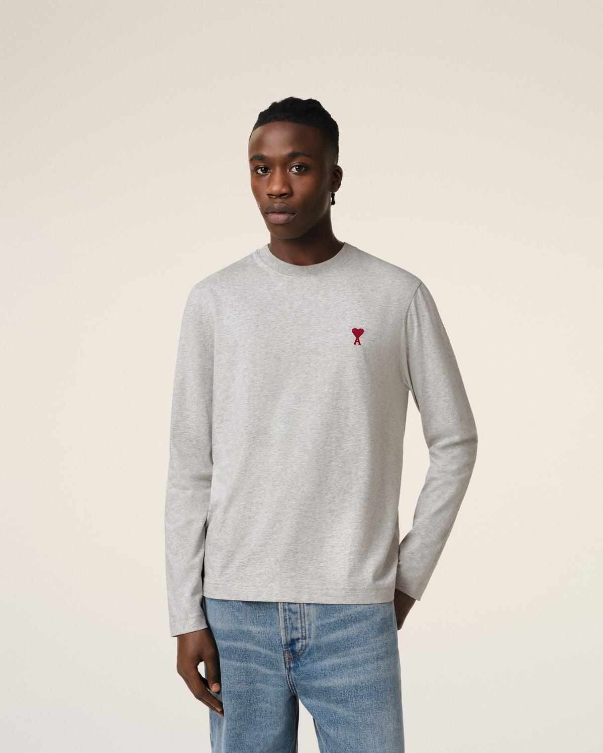 Grey Cotton Ami de Coeur Long Sleeves T-Shirt