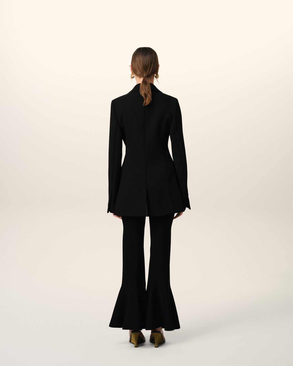 Black Wool Two Buttons Fitted Jacket