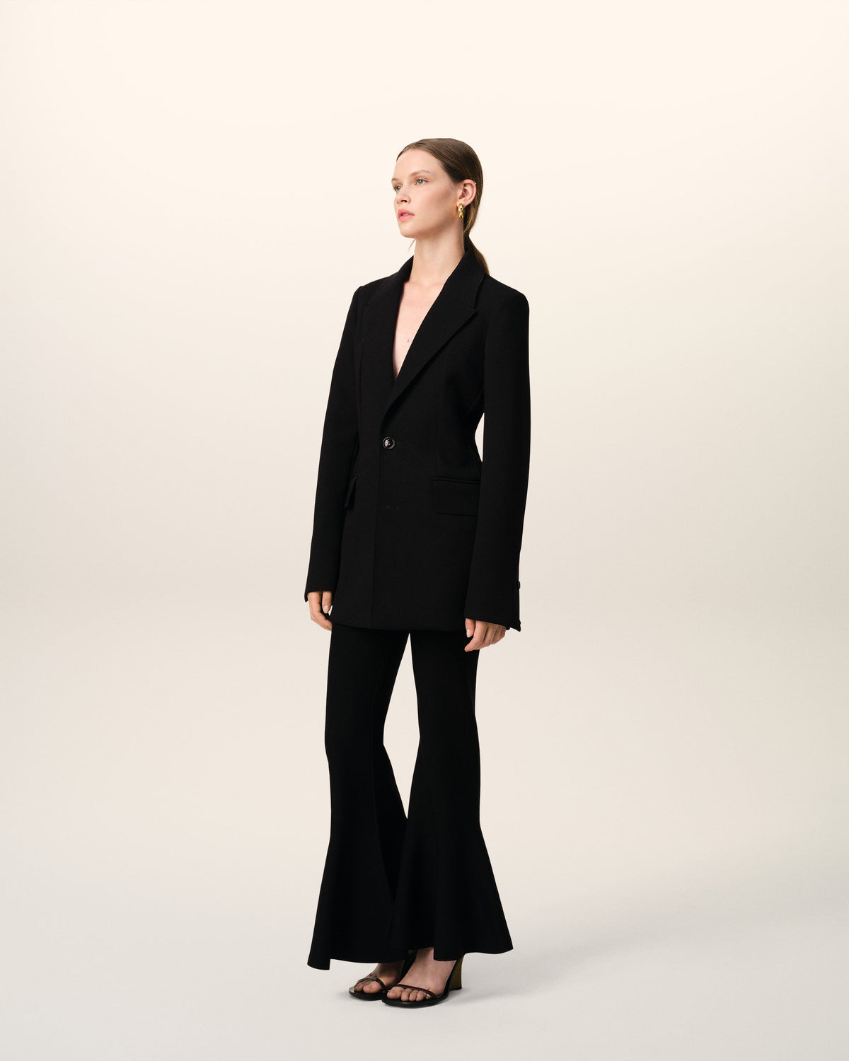 Black Wool Two Buttons Fitted Jacket