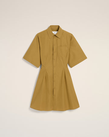 Mustard Cotton Short Sleeve Shirt Dress