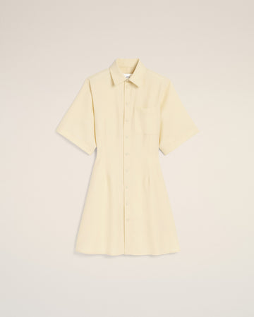Yellow Wool Short Sleeve Shirt Dress