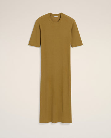 Mustard Cotton Short Sleeve Midi Dress