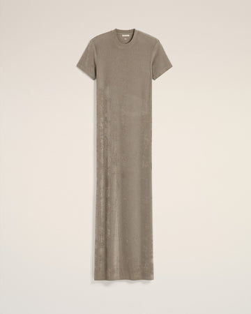 Beige Rib Jersey Short Sleeve Long Dress