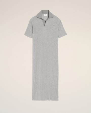 Grey Cotton Short Sleeve Long Polo Dress