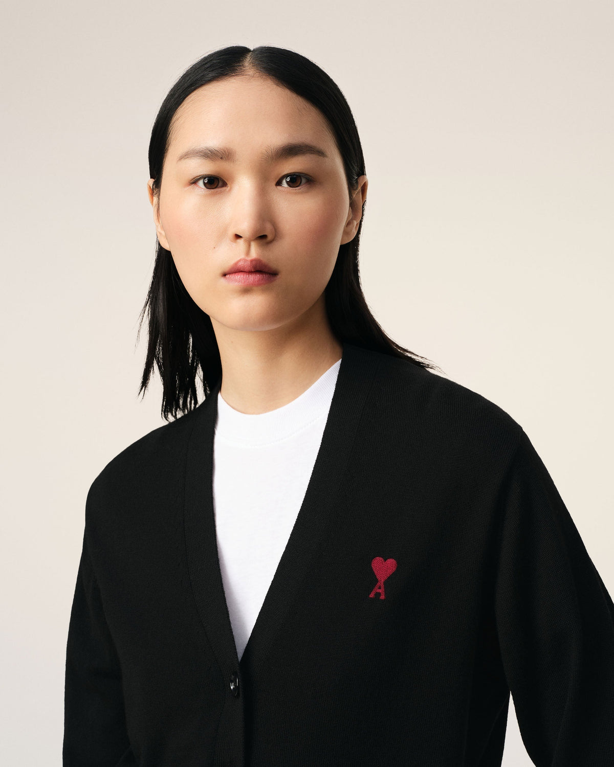 Black Wool Red Ami de Coeur Cardigan