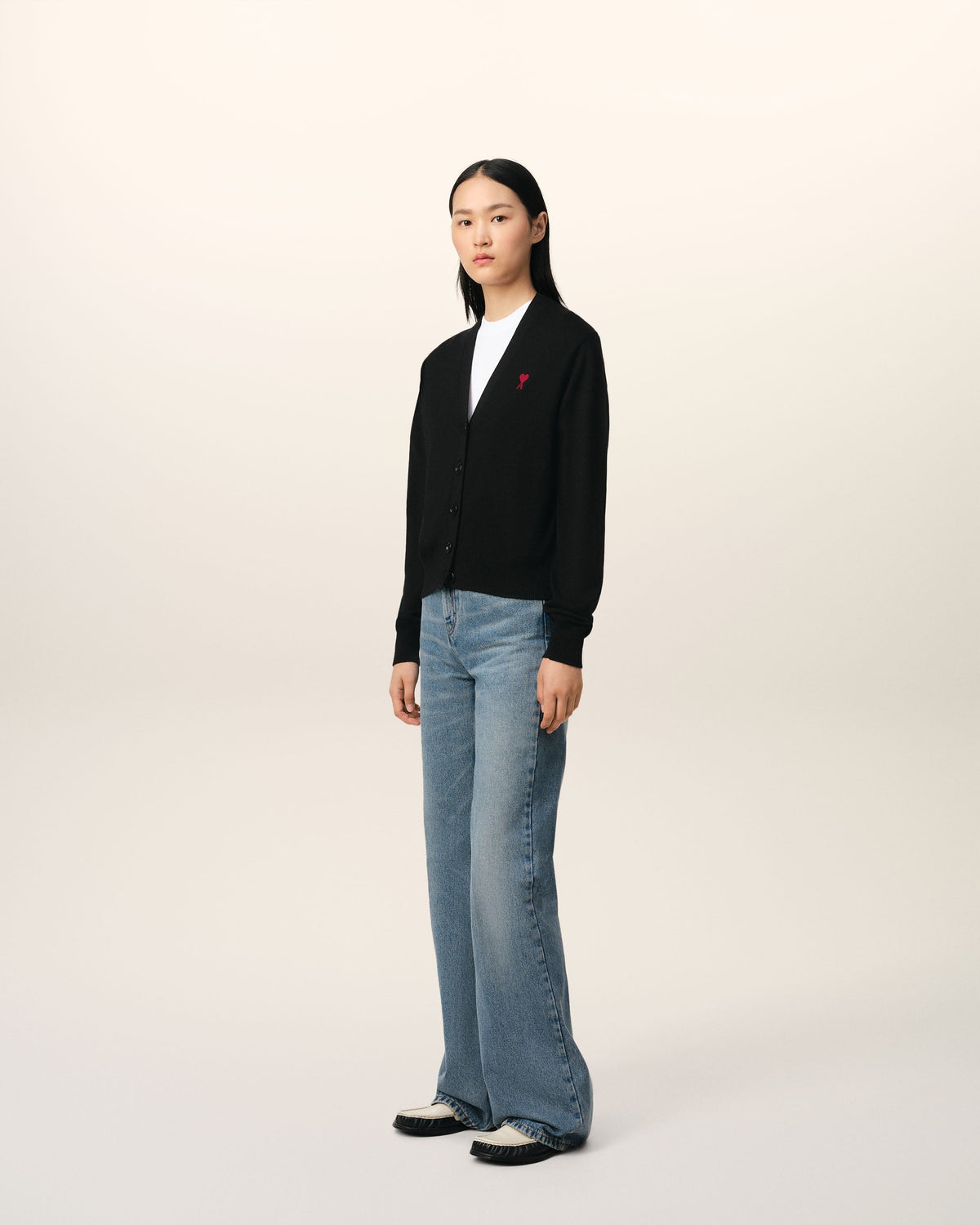 Black Wool Red Ami de Coeur Cardigan