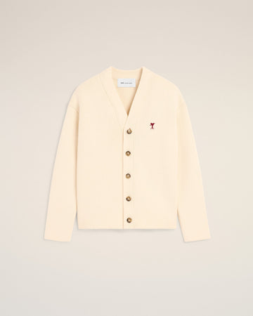 White cotton and wool cardigan with Ami de Coeur arrow