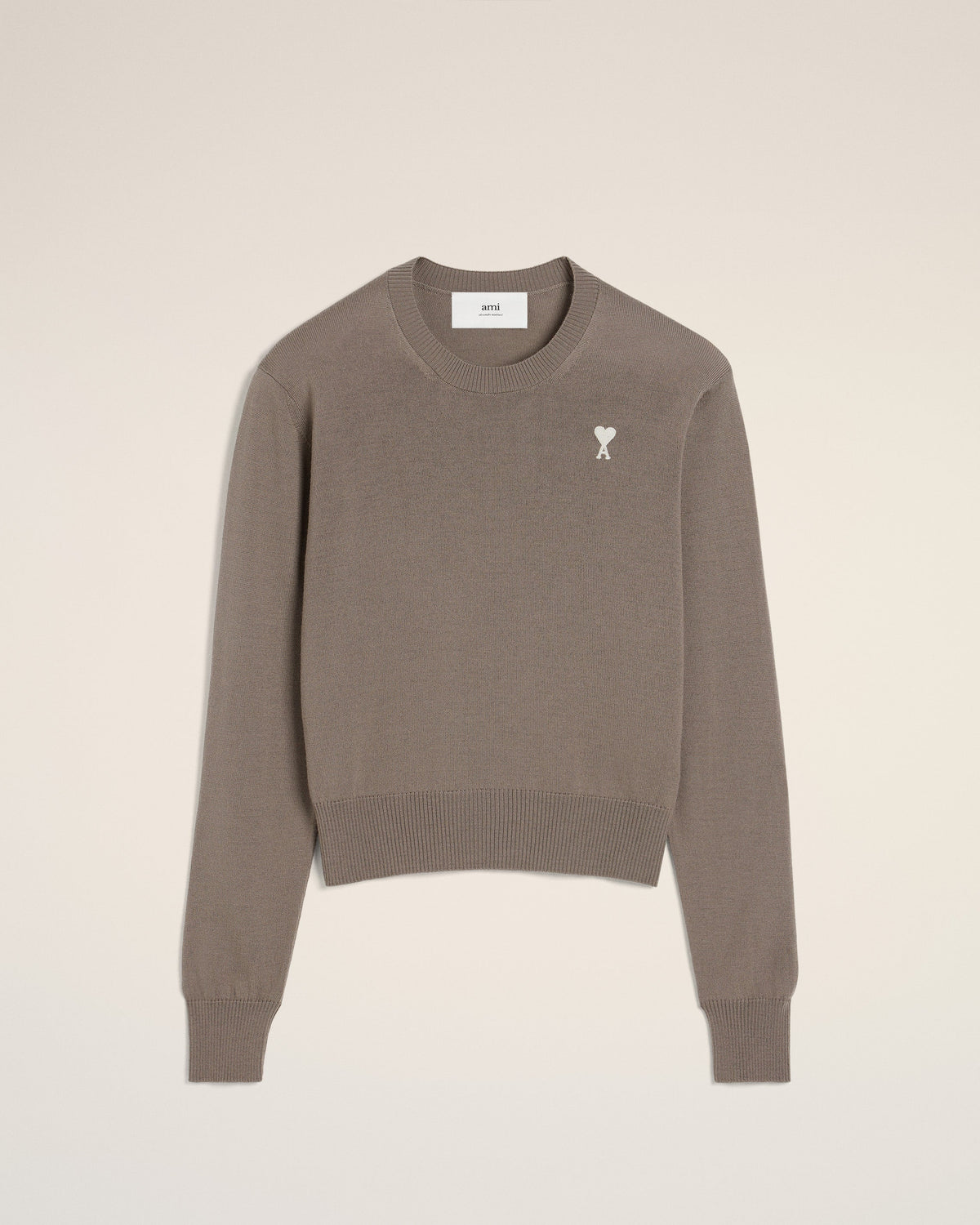 Beige Wool Ami de Coeur Crew Neck Sweater