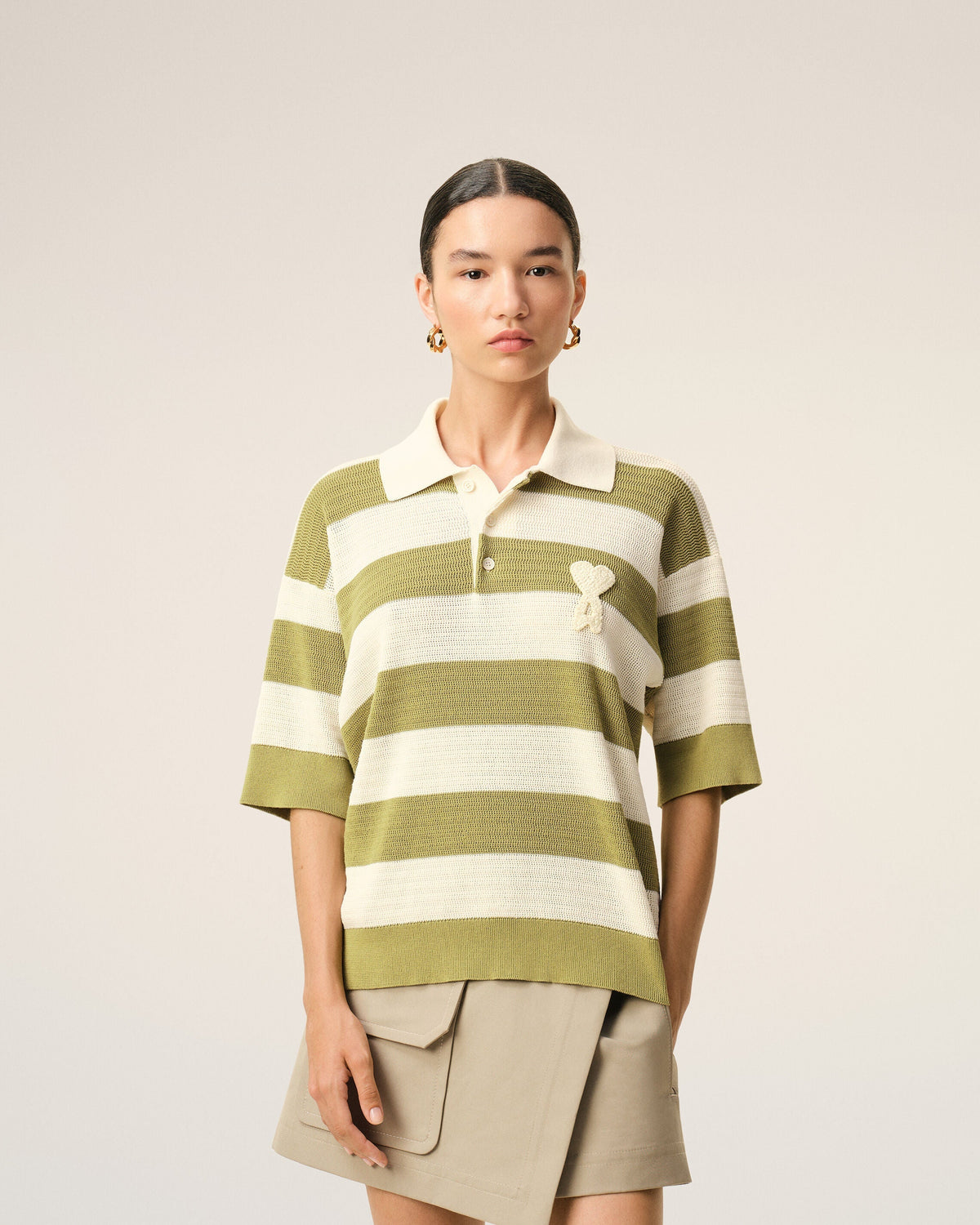 White Cotton Short Sleeves Ami De Coeur Polo