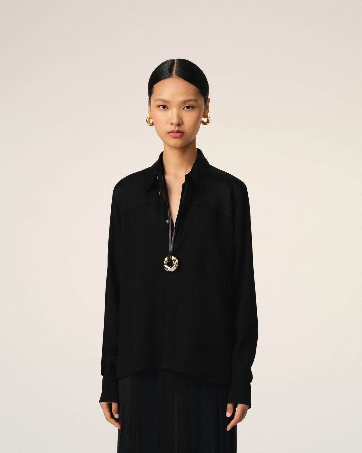 Black Contrasted Top Long Sleeve Shirt