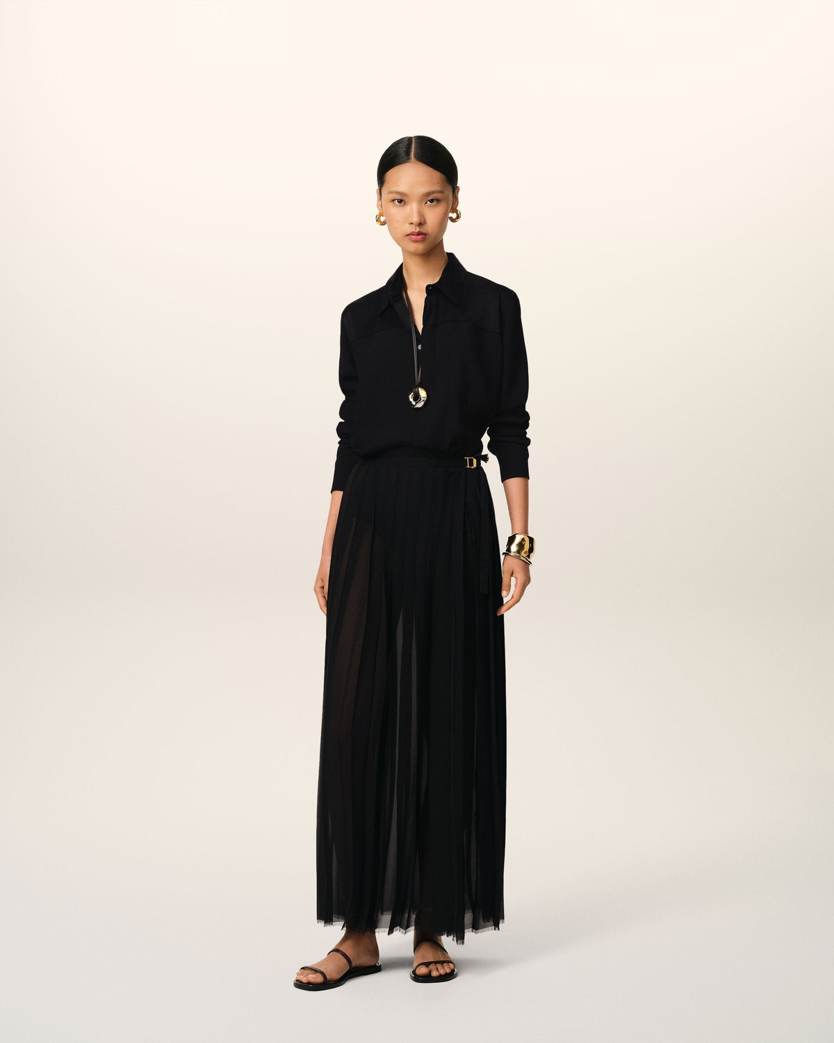 Black Contrasted Top Long Sleeve Shirt