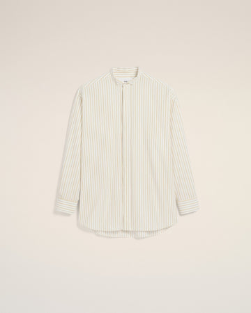 White And Khaki Cotton Wingtip Collar Oversized Shirt