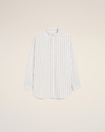 White And Blue Cotton Wingtip Collar Oversized Shirt