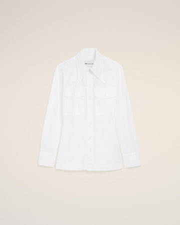 White Cotton Sharp Collar Fitted Shirt