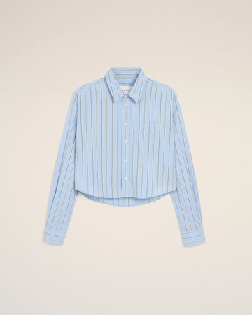 Blue striped cotton cropped shirt