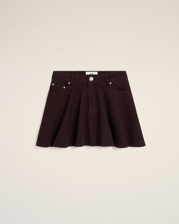 Burgundy Cotton Mini Skirt With Godets