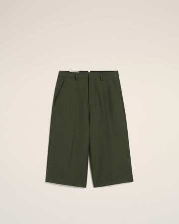 Green Wool Wide Bermuda