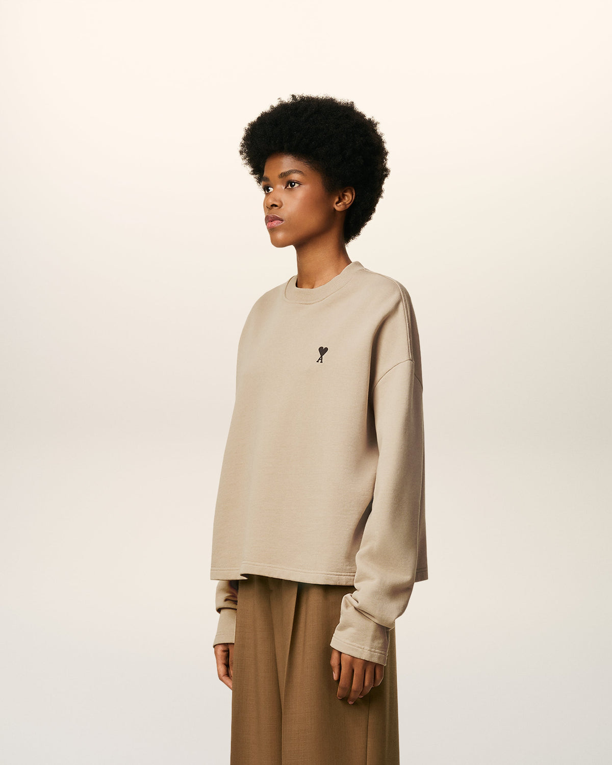 Beige Cotton Contrasted Ami De Coeur Sweatshirt