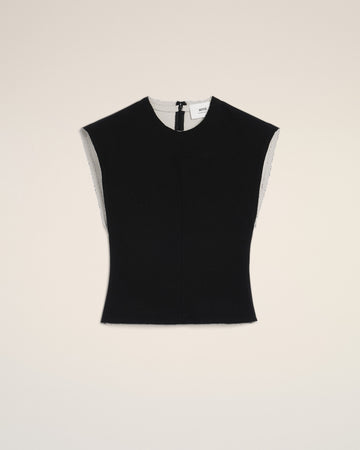 Black Wool Sleeveless Bicolor Top