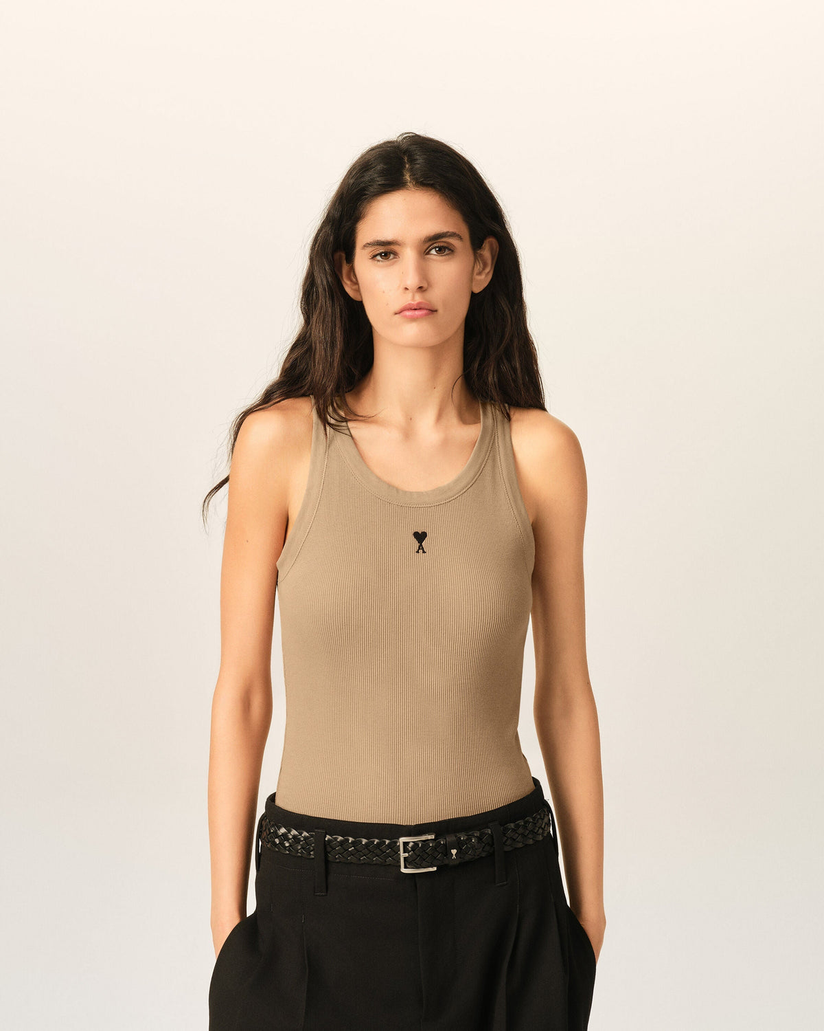 Beige cotton tanktop with Ami de Coeur