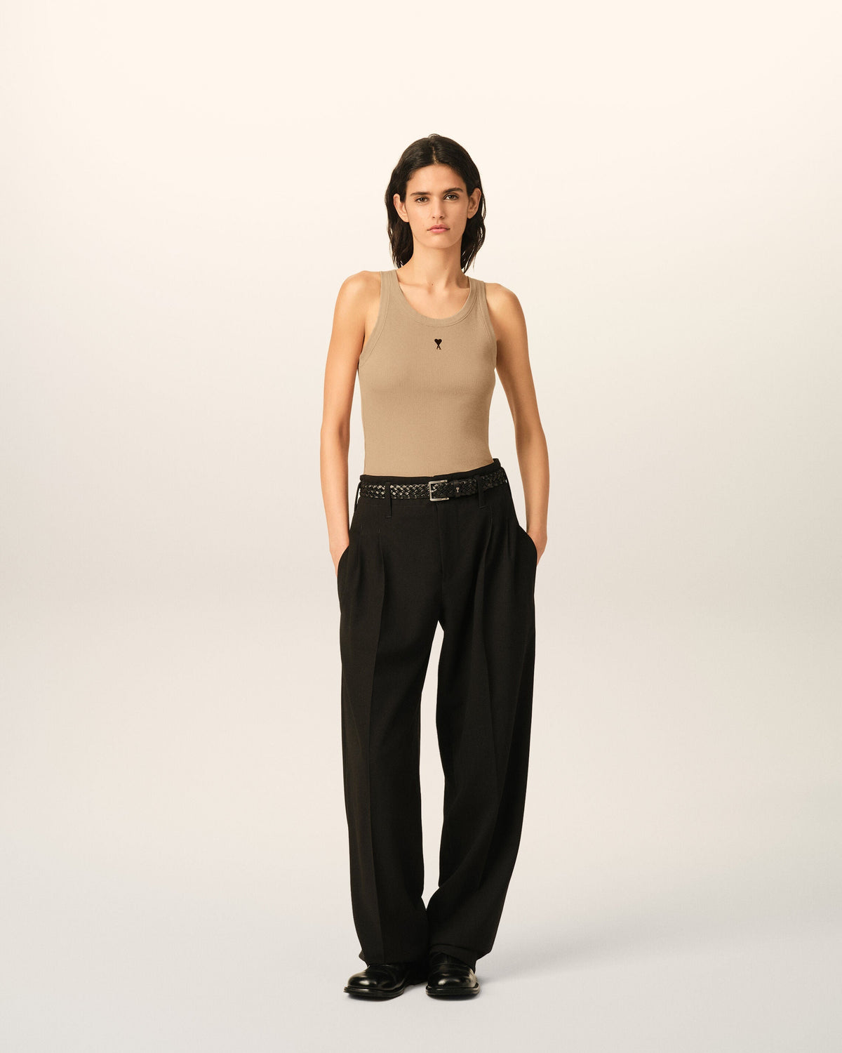 Beige cotton tanktop with Ami de Coeur