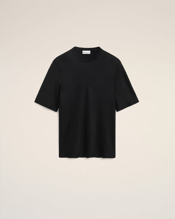 Black Satin Short Sleeves Rib Detail T-shirt