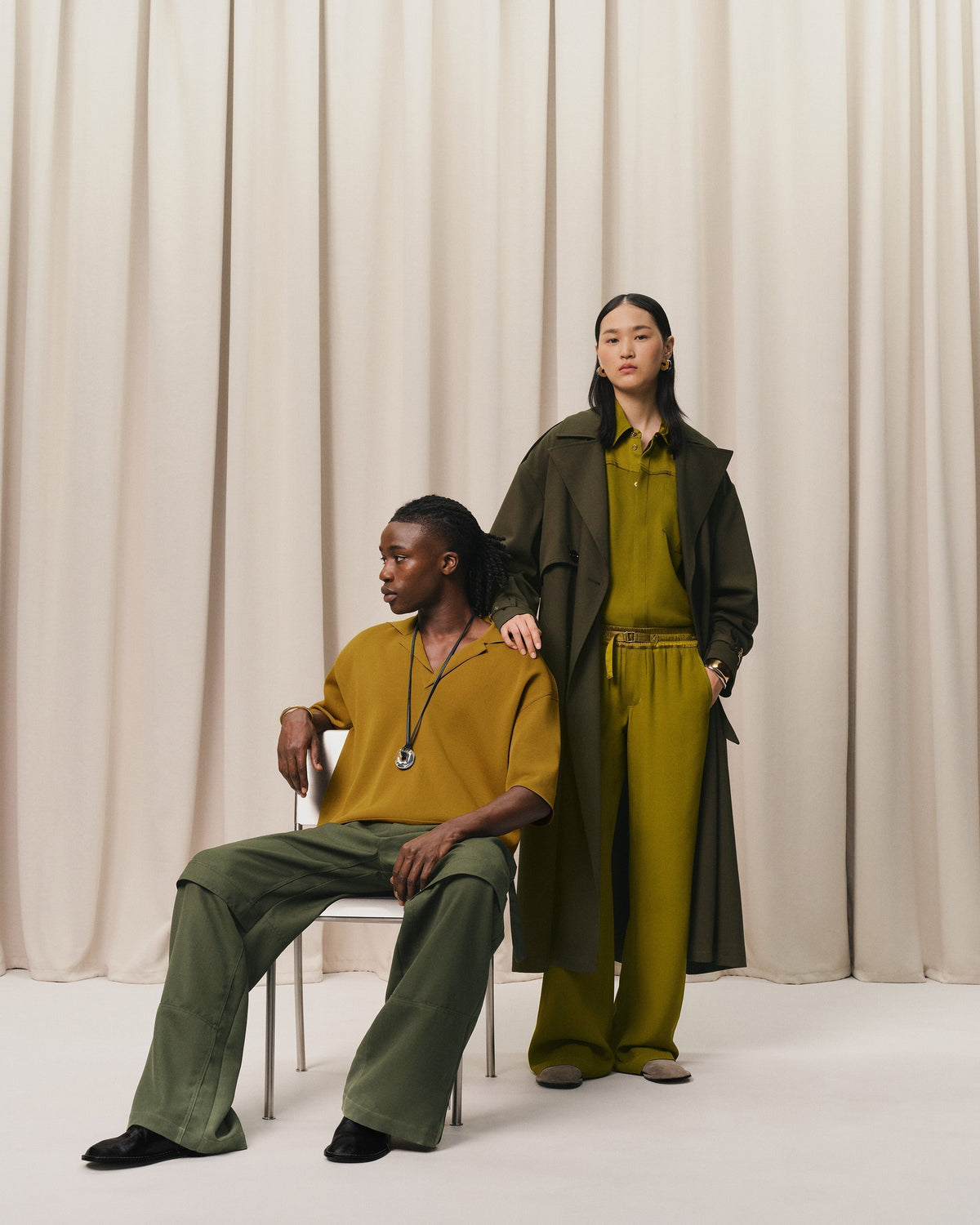Khaki Flare Fit Elasticated Trousers