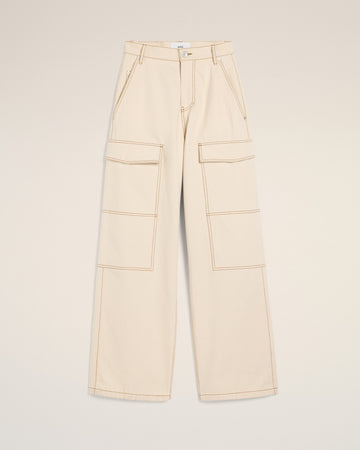 Beige Cotton Cargo Wide Fit Jeans