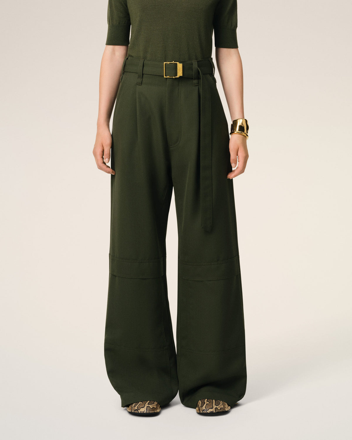 Green Wool Cargo Trousers