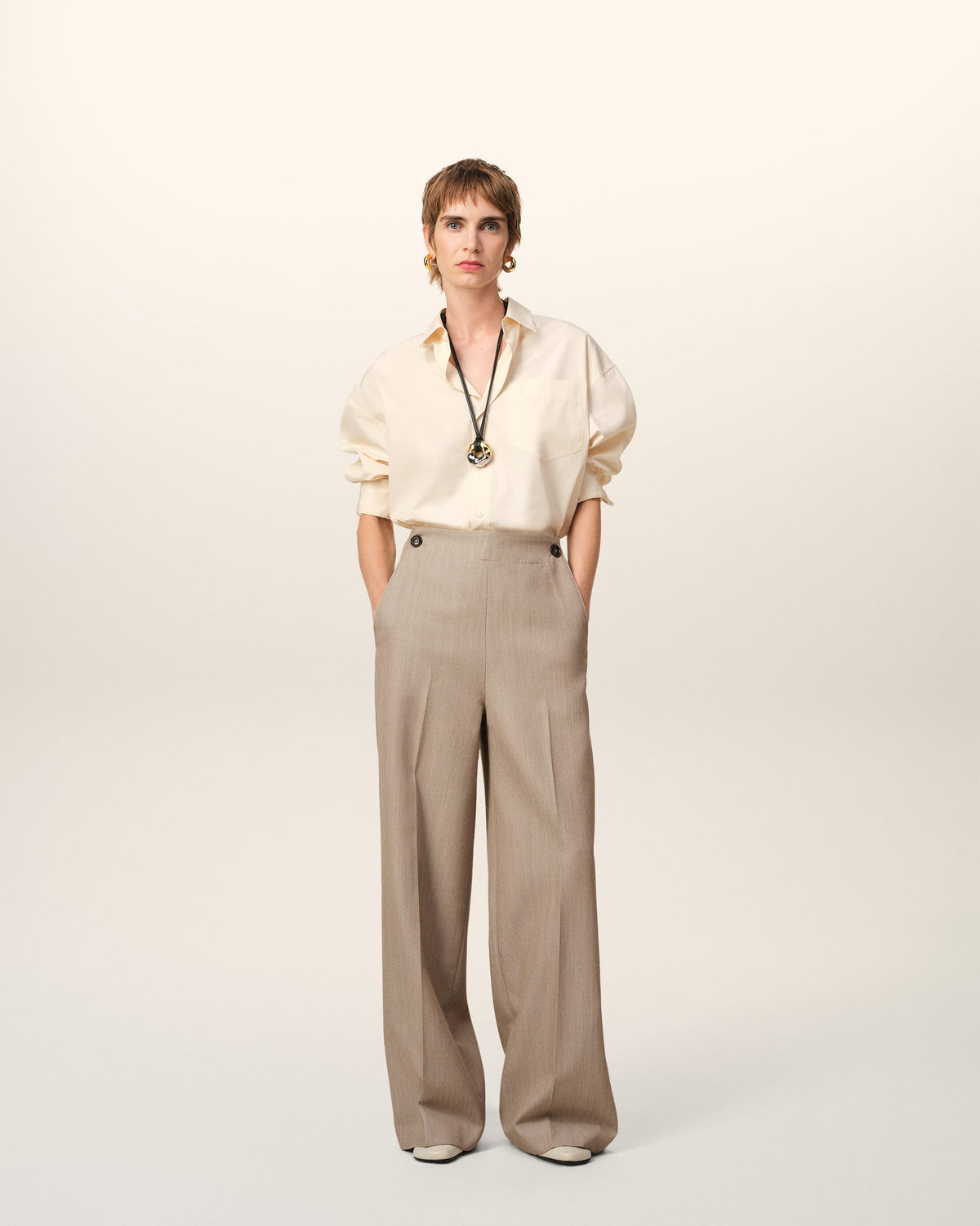 Beige New Wool Sailor Trousers