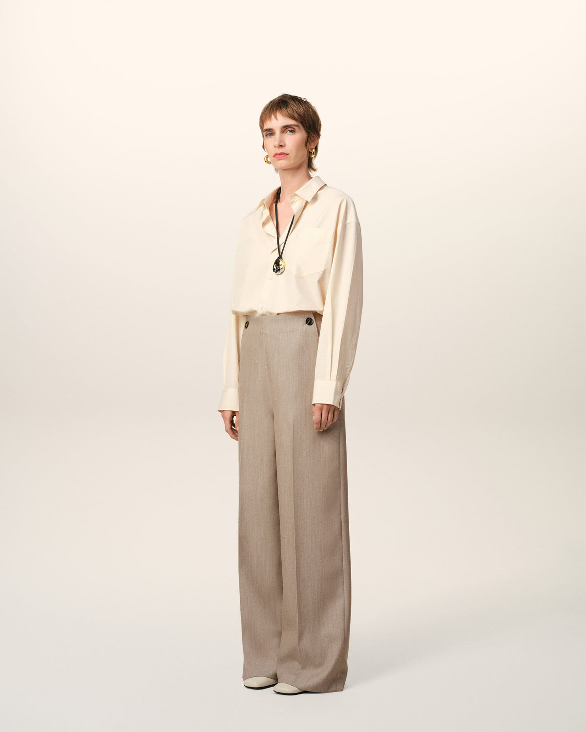 Beige New Wool Sailor Trousers