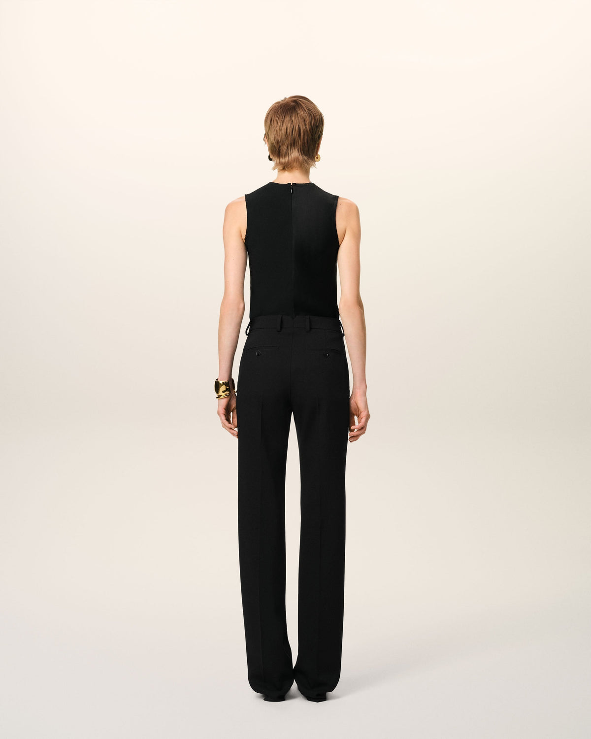 Black Wool Contrasted Straight Trousers