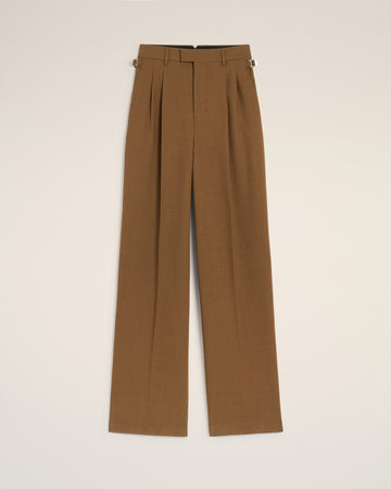 Brown Wool High Waist Tabs Wide Trousers