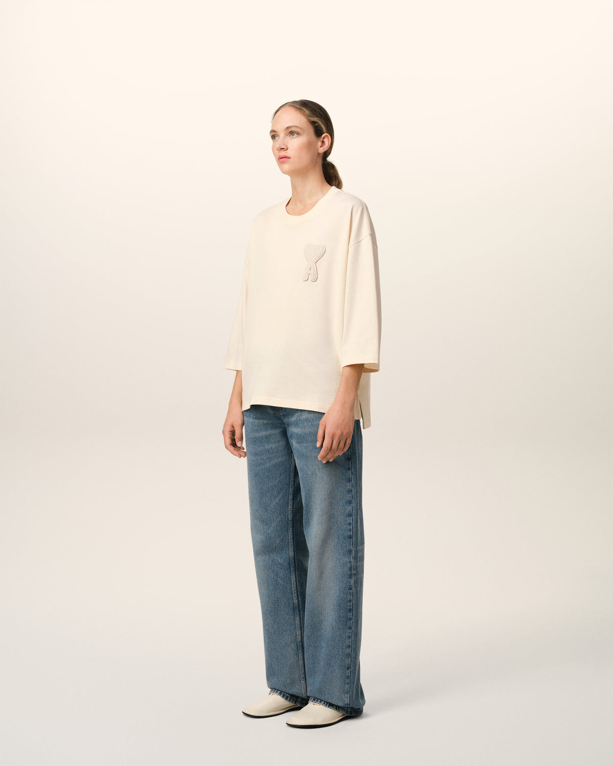 Beige Cotton Ami de Coeur Patch T-Shirt