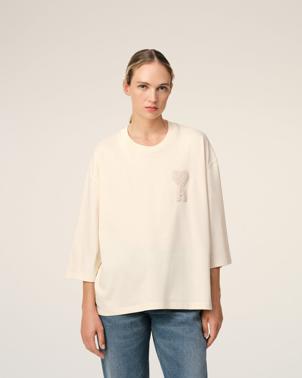 Beige Cotton Ami de Coeur Patch T-Shirt
