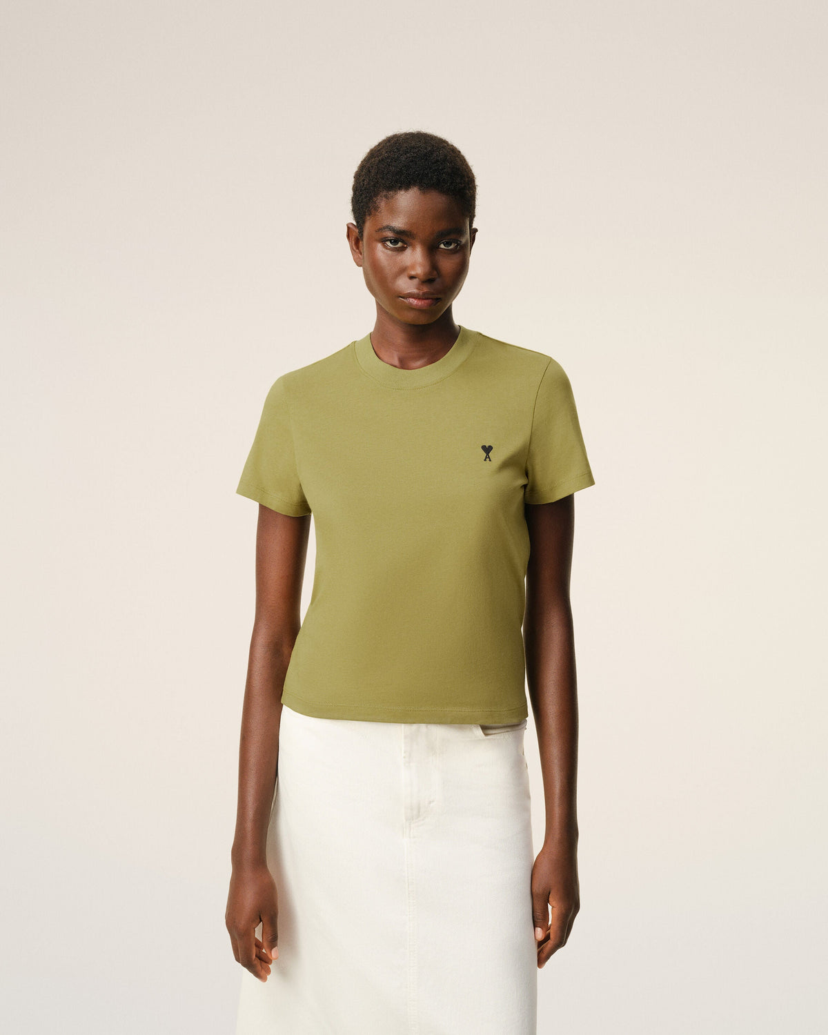 Green Cotton Ami De Coeur Cropped T-shirt